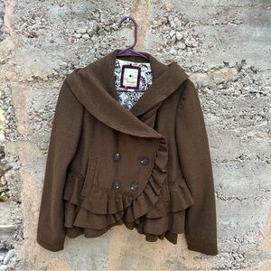 Elevenses Brown Ruffle Jacket Fairycore Cottagecore Hobbitcore Sz 8 preppy